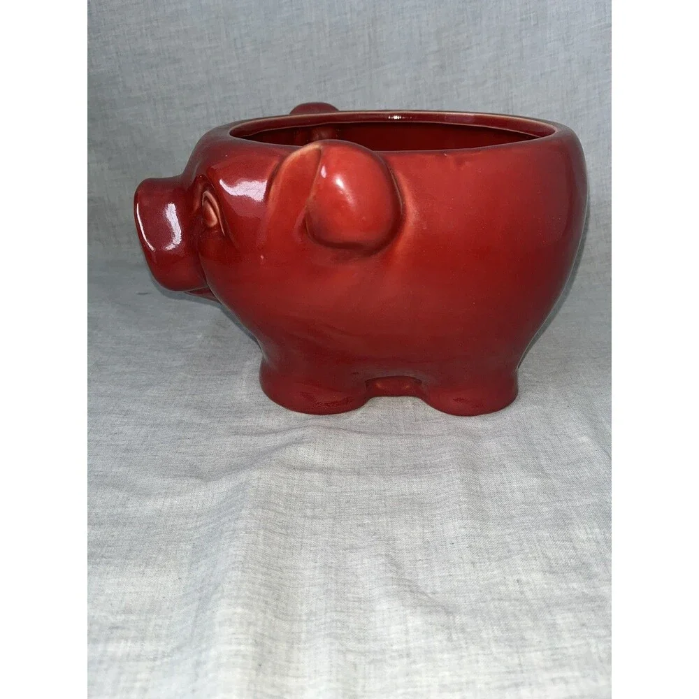 Vintage Red Pig Bowl Planter vase coin  trinket dish Art Pottery
